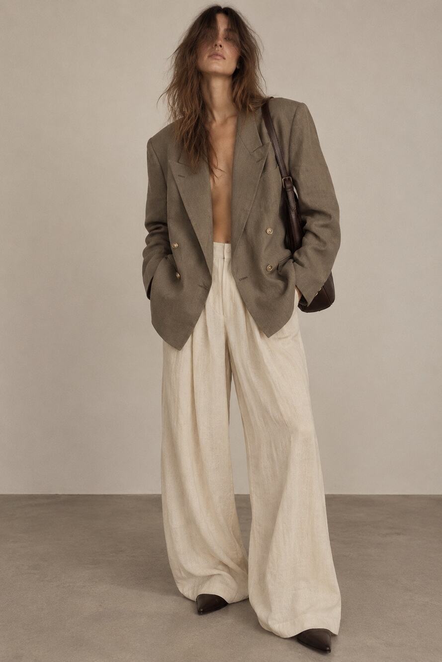 Vintage Yves Saint Laurent Oversized Double Breasted Blazer Jacket Taupe YSL L